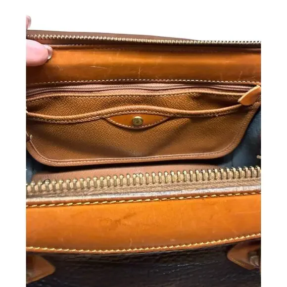Vtg DOONEY & BOURKE Barrel AWL Black Tan Satchel Crossbody Shoulder Bag USA 80's